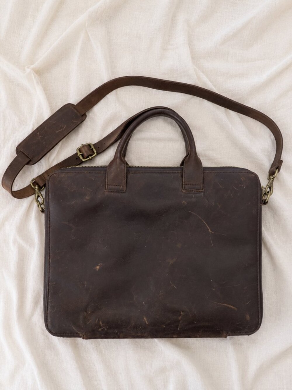 Genuine Leather Laptop Briefcase | Dark Brown | Vintage Distressed Leather